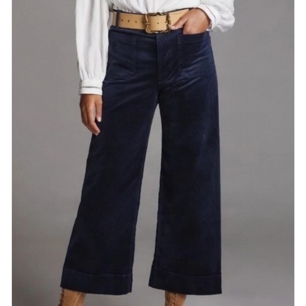 Maeve The Colette Navy Blue Corduroy Wide Leg Cropped Pants Size 29